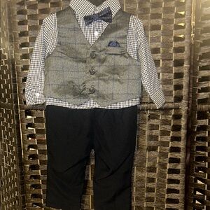 Andrew Fezza Gray Plaid Vest with Black Pants & Navy Accents